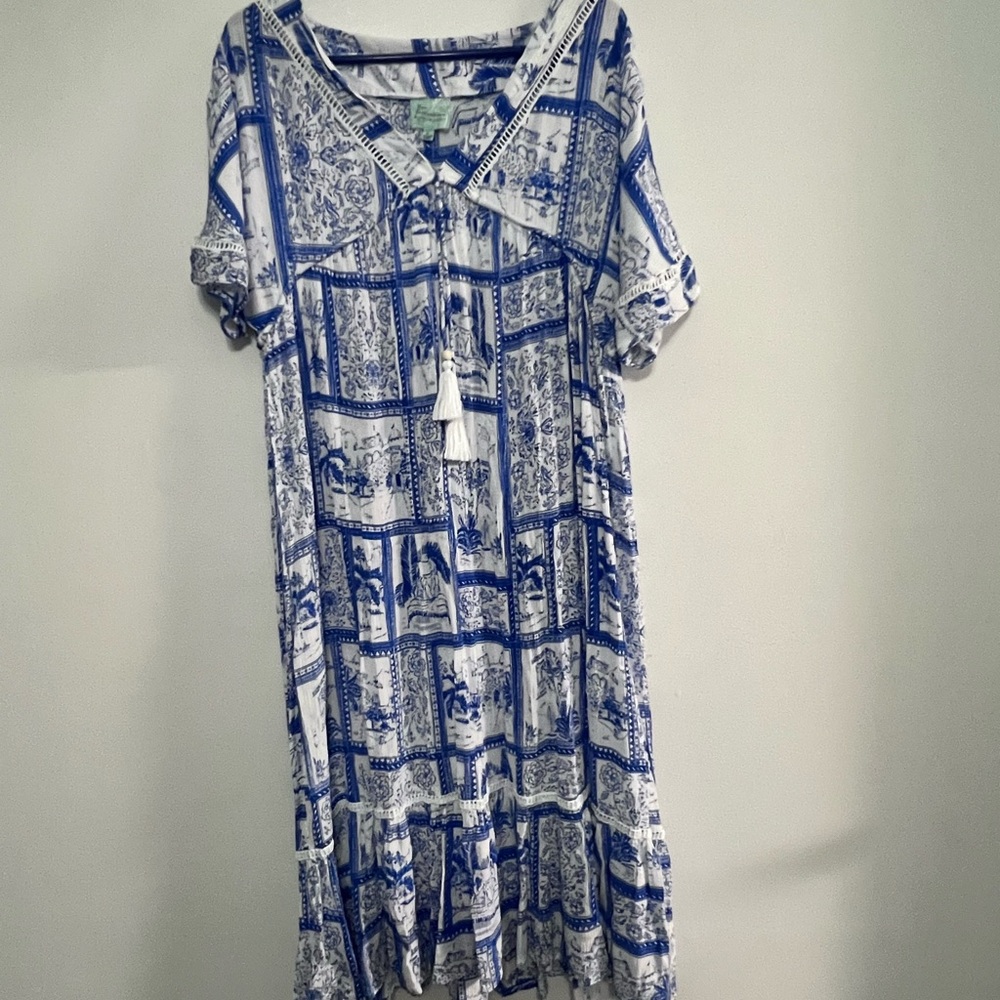Blue and White Printed Dress